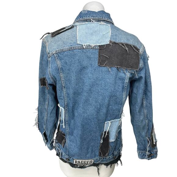 The Ragged Priest Women's Blue Patchwork Oversized Denim Jean Jacket Size S - Picture 2 of 8